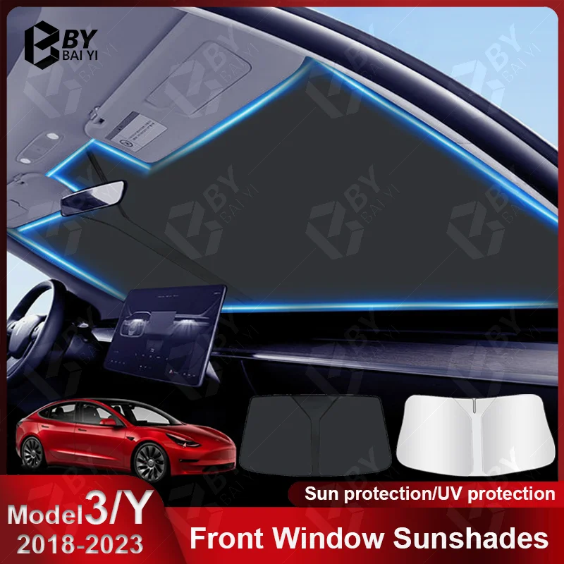 

For Tesla Model 3 Model Y Car Sunshade For Front Glass Double Layer UV Protection Heat-insulating/Sun-blocking Car Accessories