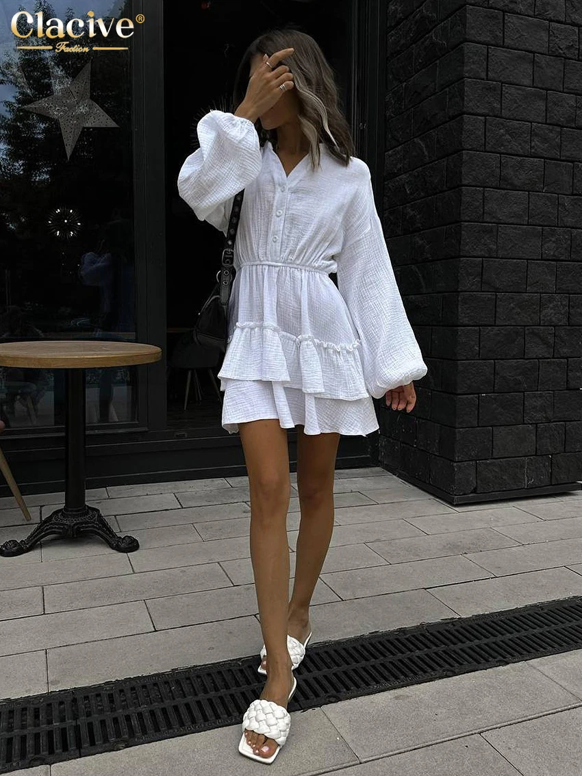 Повседневное свободное белое хлопковое женское платье Clacive 2024 модные мини-платья