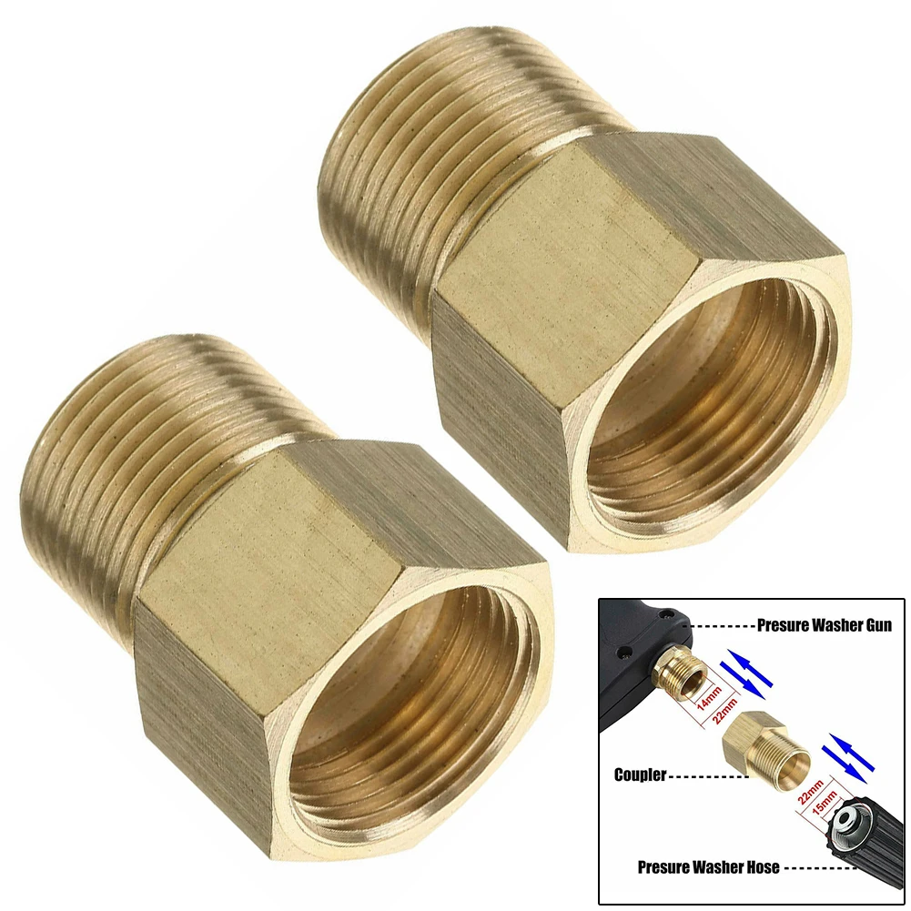 

2pcs Brass Pressure Washer Adpter M22 15mm Male 14mm Female Pressure Washer Hose Thread Connector Cleaner Accessories