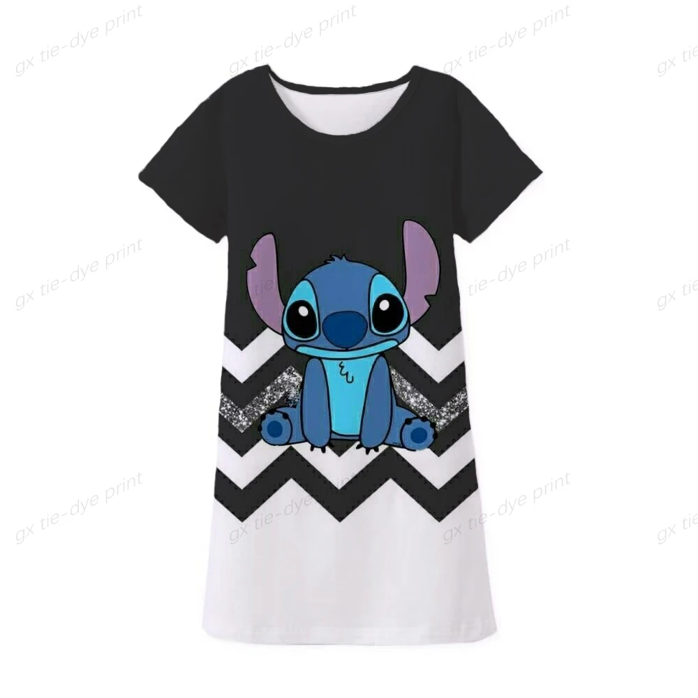 

Baby Girls Disney stitch Short Sleeve Dress Summer Girls Tops Kids Cartoon T Shirt Girl Clothes 3-14 Years Kids T-shirt Dress