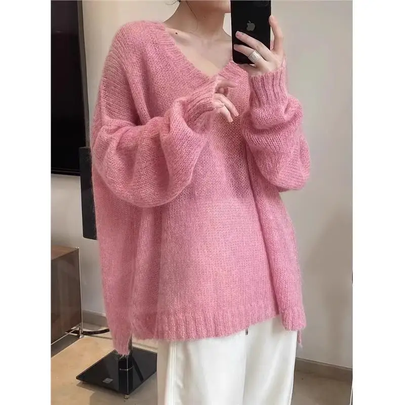 Ozhouzhan Idle Sle мохеровый свитер женский возрастной свободный утягивающий тонкий