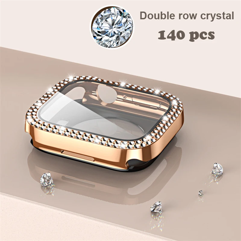 Diamond Case + Back cover For Apple Watch 7 8 45mm 41mm 49mm 44mm 40mm Glass Screen Protector Cover Bumper iWatch 4 5 SE 6 Ultra