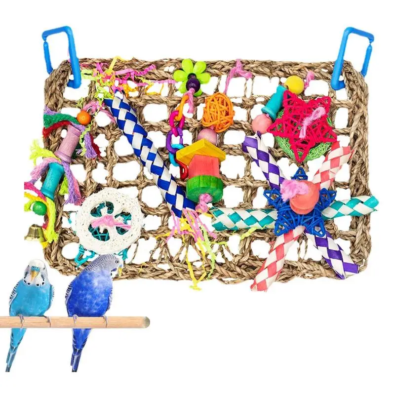 

Bird Chew Toys Parrot Straw Braid Rope Conure Toys Bird Cage Toys With Colorful Chewing Toys Seagrass Woven Net Conur Lovebirds