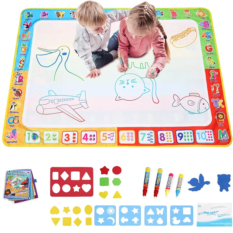 Большой набор для рисования на воде Aqua Doodle Magic с ручками Montessori - игрушка для рисования без беспорядка на специальной доске для рисования - обучающий набор для детей.