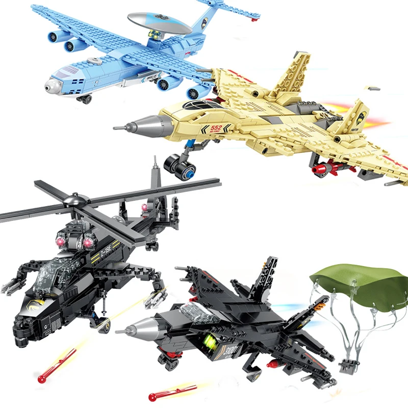 

Military SWAT team plane Model kit City police armed Helicopters Ju-31 Fighter building blocks DIY brick toys for kids IDEAS WW2