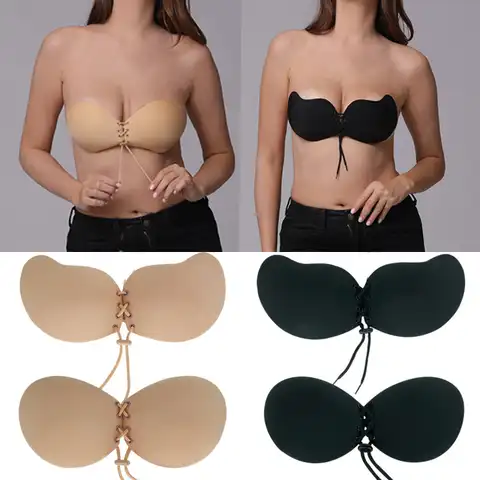 Women Self Adhesive Strapless Bandage Backless Solid Bra Stick Gel Silicone Push Up Underwear Invisible Bra Bust Braces Support