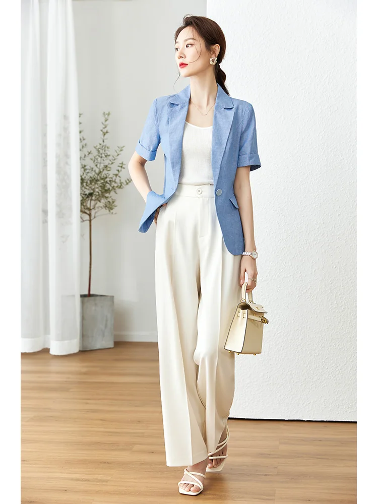 Vimly Women's Summer Thin Loose Blazers Suit 2023 Cotton Linen Short Sleeve Office Ladies Casual Professional Blazer Jacket