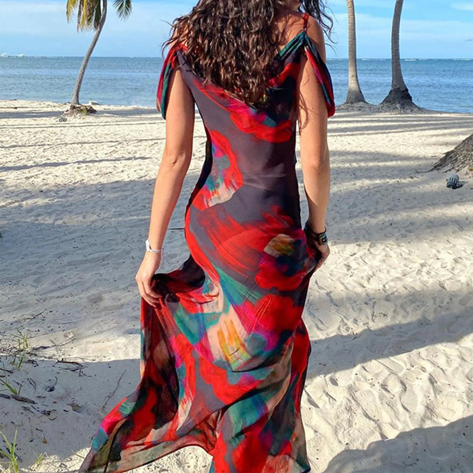 

Floral Printed Casual Dress Sleeveless Ladies Maxi Long Dress Off Shoulder Fashion Temperament Elegant Exquisite Female Vestidos