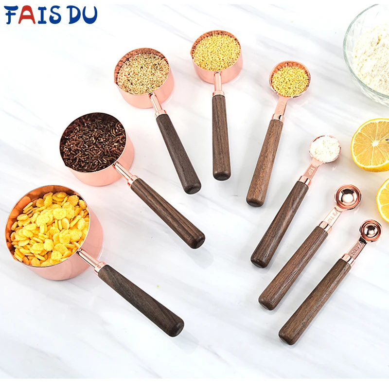 

Measuring Cups Set Stainless Steel Spoons Rosegold Cake Tools Useful Kitchen Utensil Accessories Baking Flour Coffee Sugar Oil