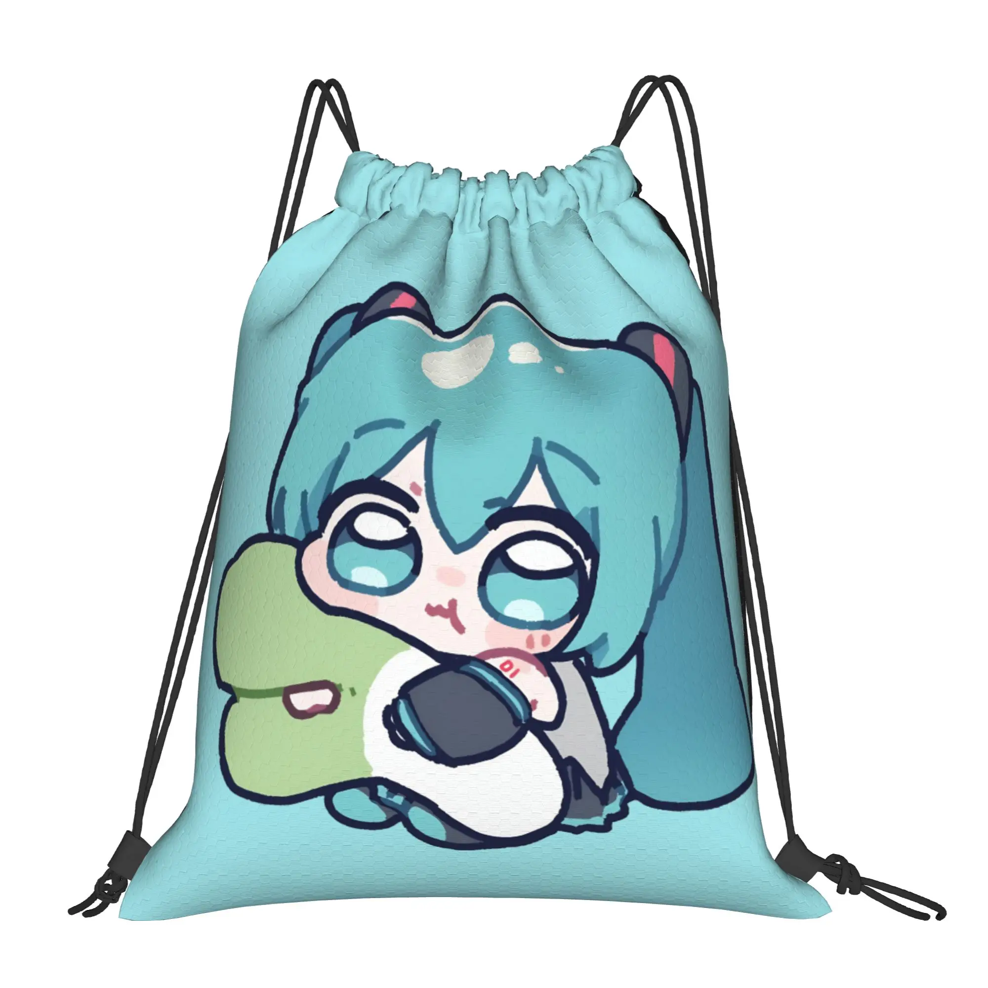 Фото Рюкзак H-Hatsunes Mikus Cartoon с завязками, баскетбольная сумка, спортивная сумка, водонепроницаемый мешок на завязках, сумка для йоги, 36 см (Ш) x 43 см (В) №1