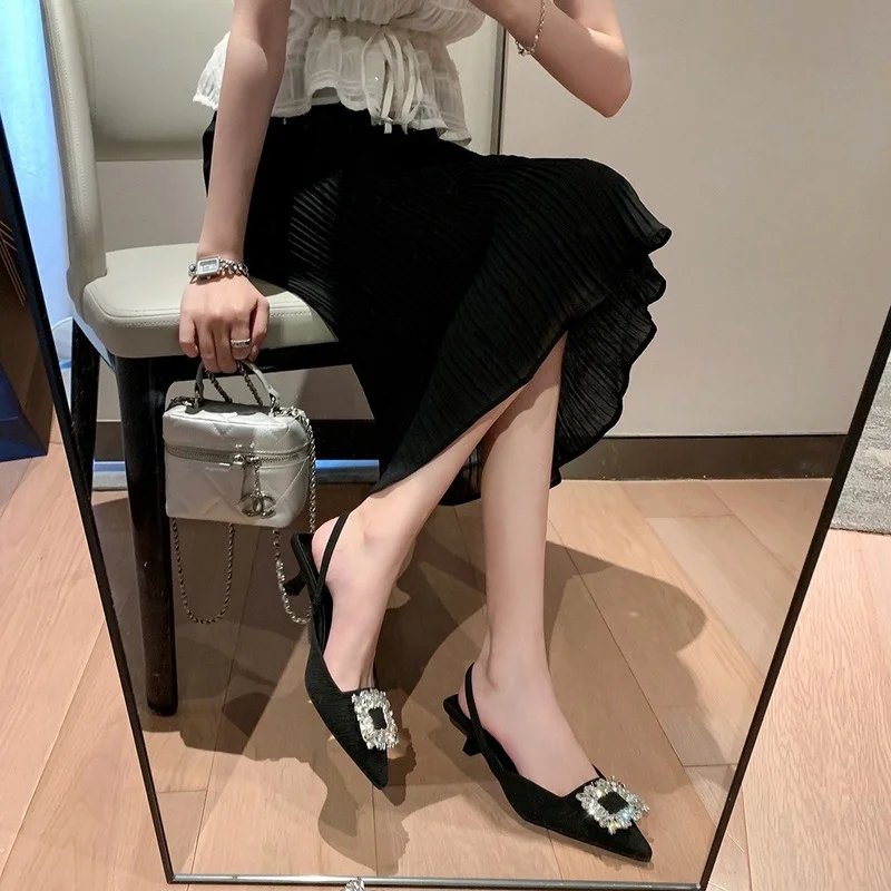 Summer New Women's High Heeled Sandals Rhinestone Square Buckle High-heeled Sandals Women Commuter Pumps Sexy Women's Sandals
