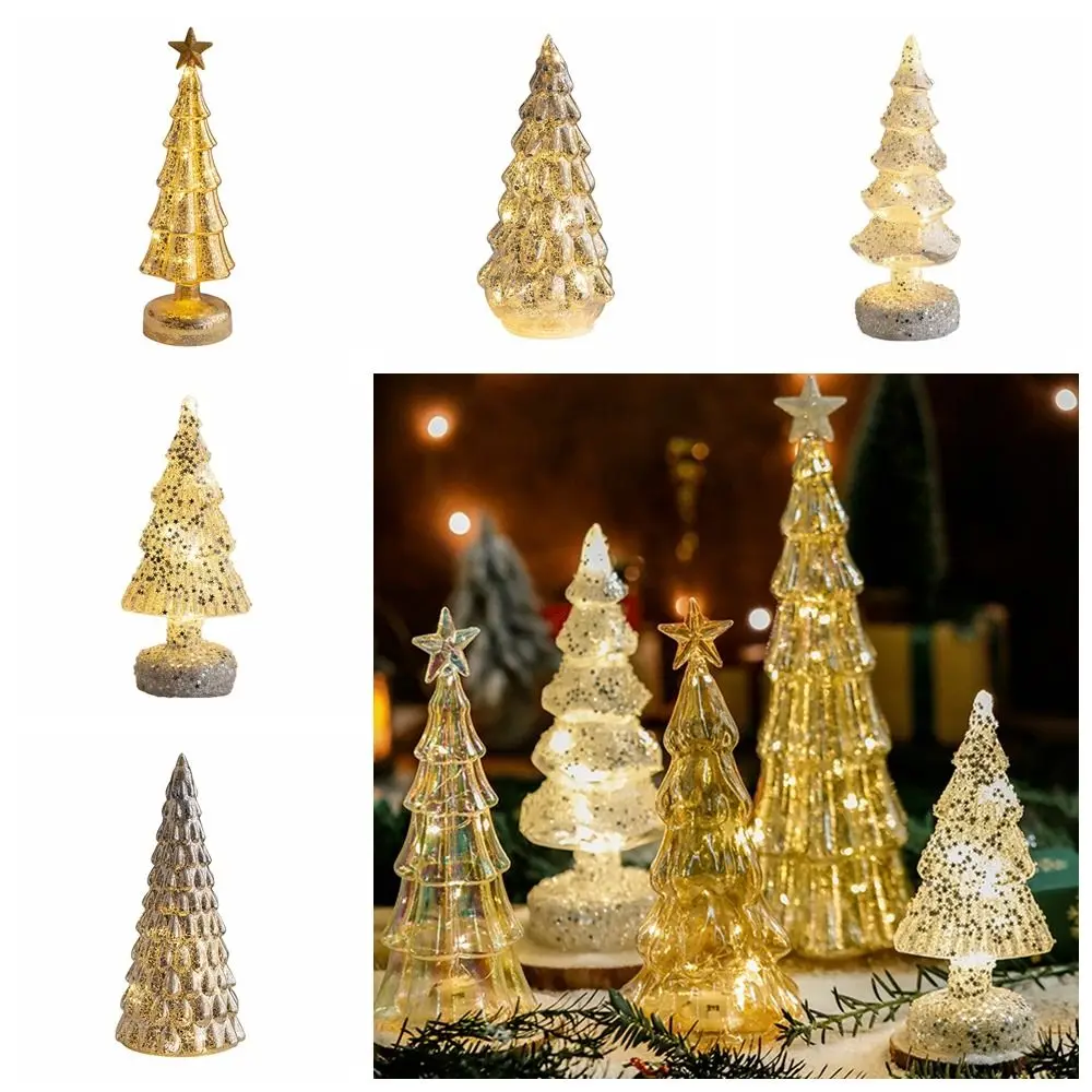 

Glowing Glass Christmas Tree Ornaments Home Luminous Desktop Decoration Led Night Light Party Xmas Decorations Festival Kid Gift