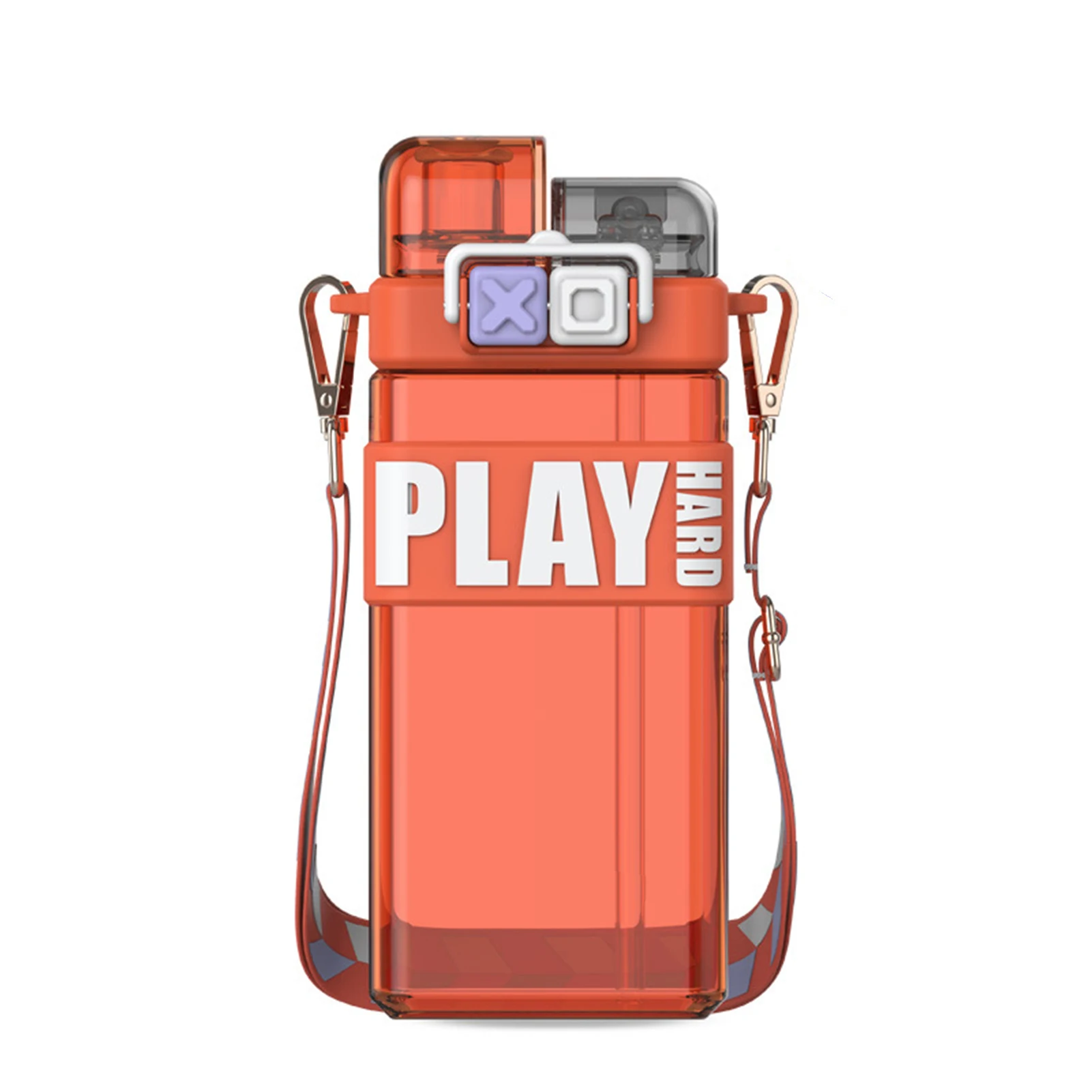 

Innovative Water Bottle Fashion Square Tumbler With Strap & Double Spouts Straw Leak Proof Compact Portable Sport Gym Bottle For