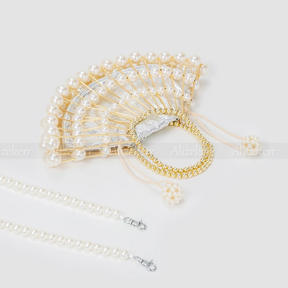 2022-Клатч женский с жемчугом в форме веера