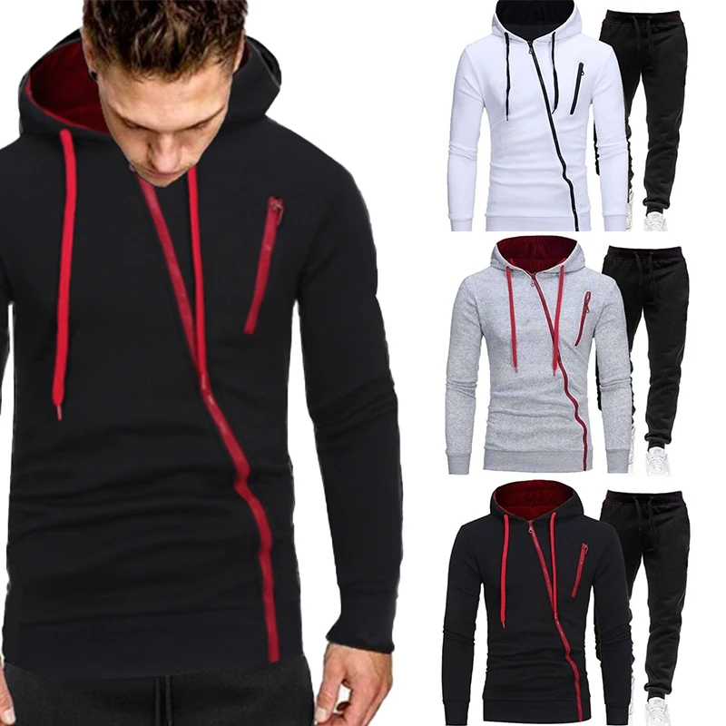 

Autumn/Winter men's sportswear set Hot men's diagonal zip hooded sweatshirt sweatpants Men's casual jogging bodysuit Outdoor s