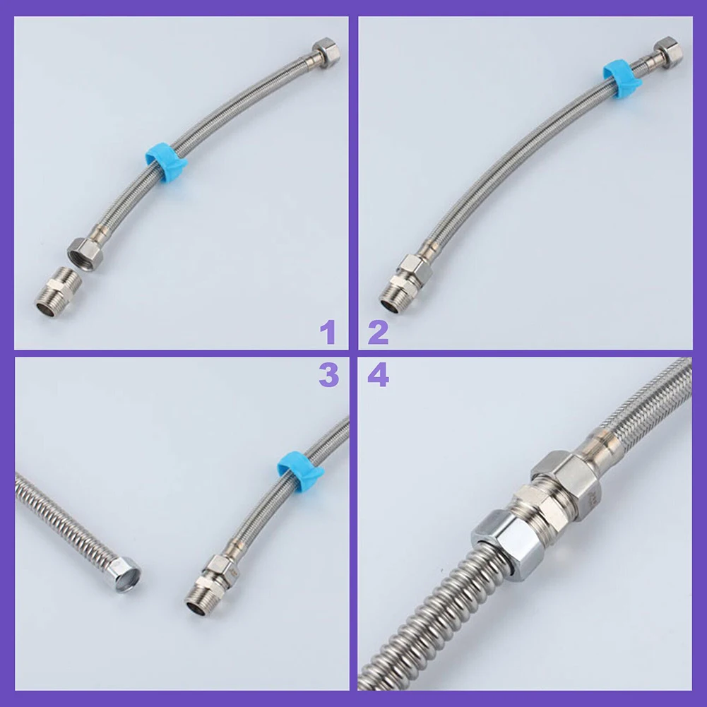 

2pcs Shower Hose Extension 304 Stainless Steel Joint Universal Hose Extender Make Hose Longer Extend 1/2inch To 1/2inch