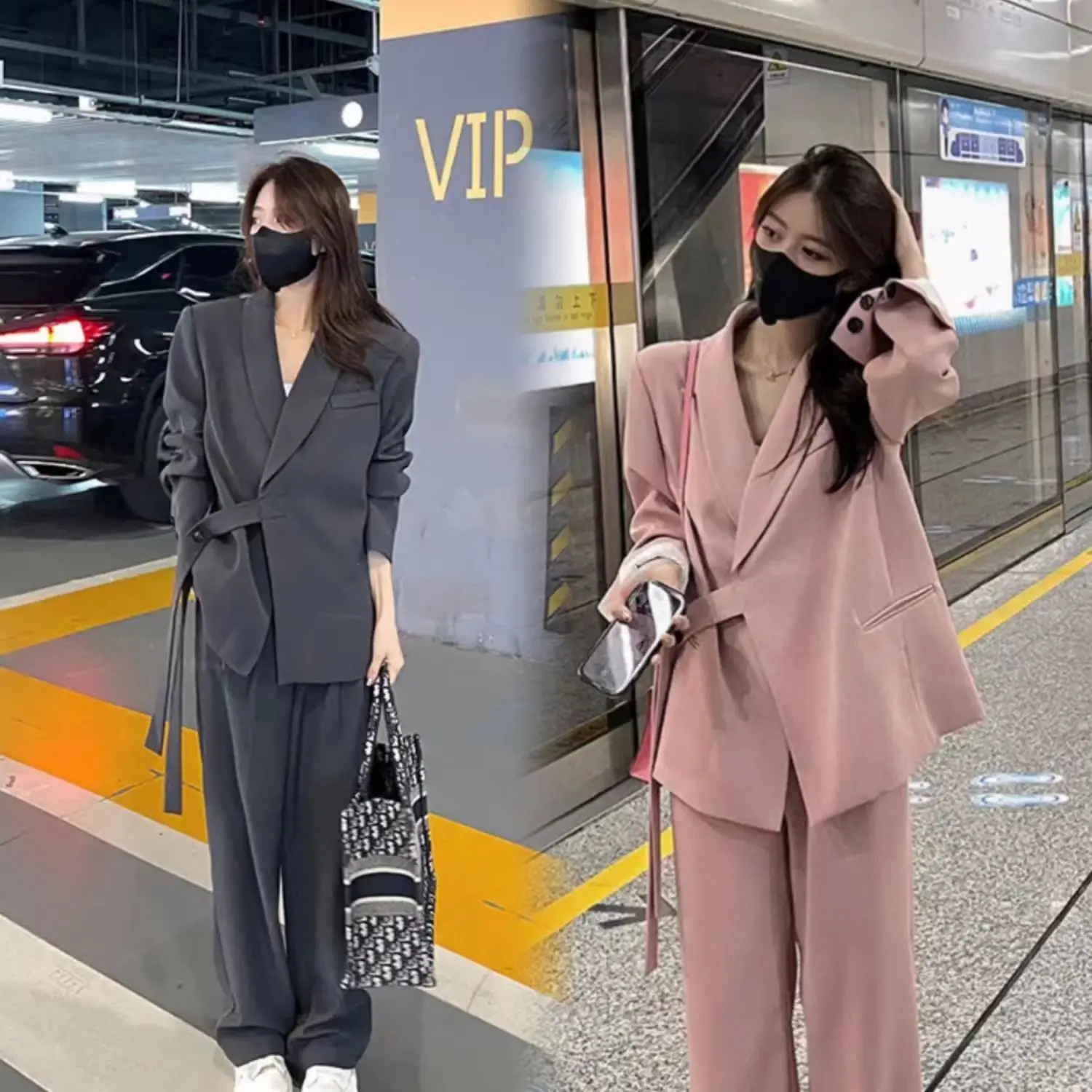 Solid Color Women's Pant Suit with Drawstring Casual and Spliced Design Spring 2023 New Fashion Advanced Feel