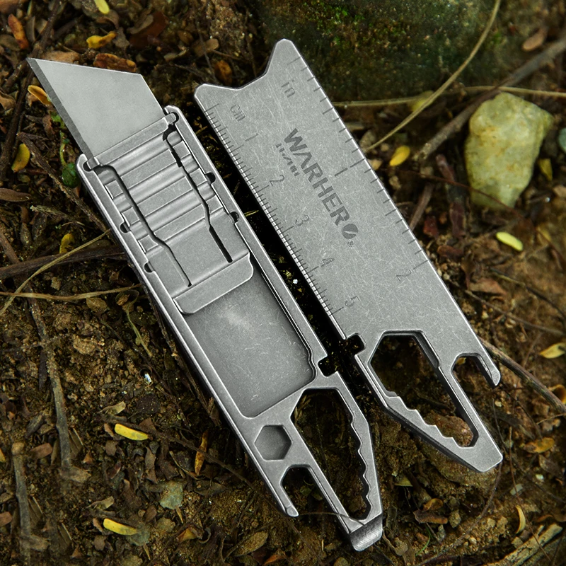 Push-pull utility knife multi-function tool wrench crowbar can opener titanium alloy EDC tool ruler outdoor riding portable tool