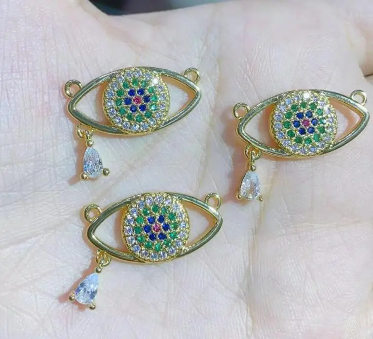 

1pcs eye tears double hole Connector Charm for neckalce Bracelet Gold Plated Copper CZ Crystal Jewelry Making dsf3s
