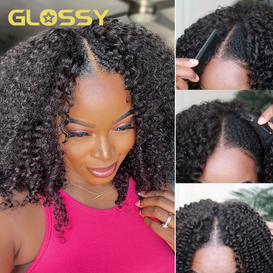 V Part Wig Human Hair No Leave Out Brazilian Kinky Curly Hair Wigs for Women 250 Density Deep Wave Curly Glueless V U Part Wig