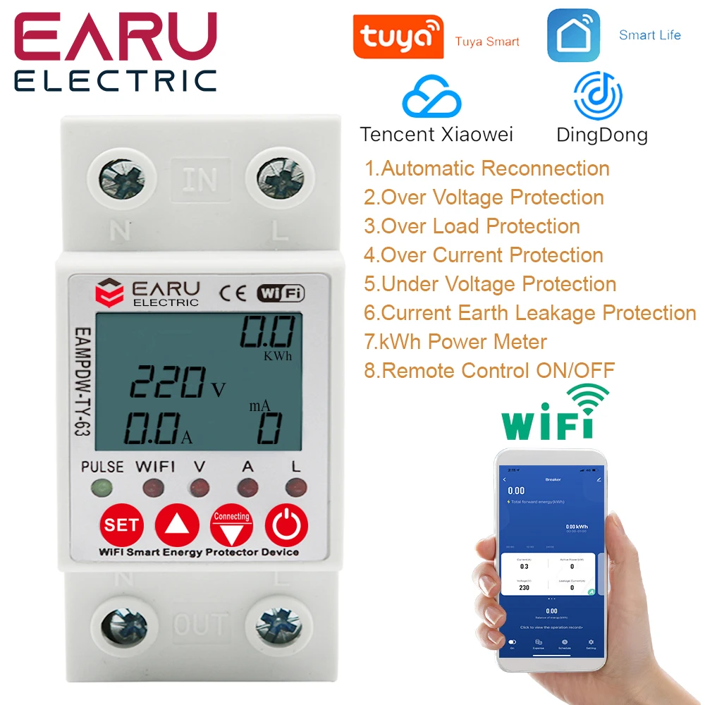 medidor de energia 2p 63a app tuya wi fi circuito inteligente vazamento por