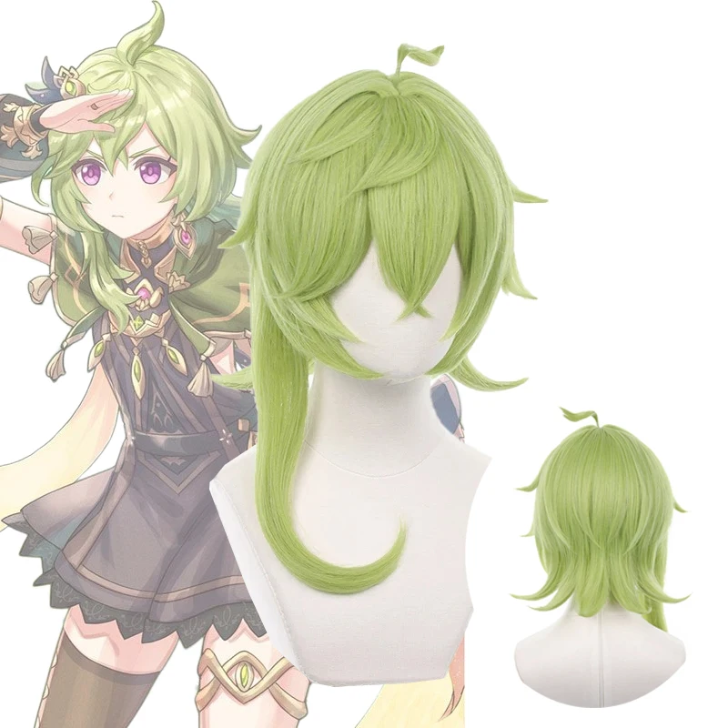 

Парик для косплея Game Collei Genshin Impact, термостойкий синтетический парик Sumeru зеленого цвета + шапочка для парика