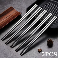 5pair chopsticks non slip stylish healthy light weight chinese stainless steel reusable metal chopstick for sushi food tableware
