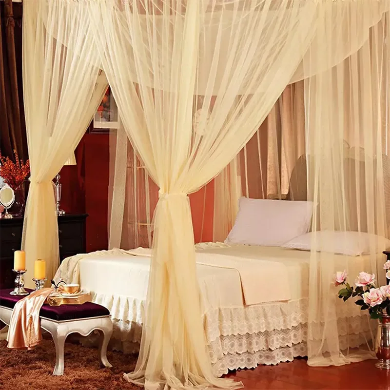 

4 Colors Elegant Canopy Mosquito Net Four Corner Post Student Bed Palace Queen Bedcover Curtain Tent Insect Reject Protection