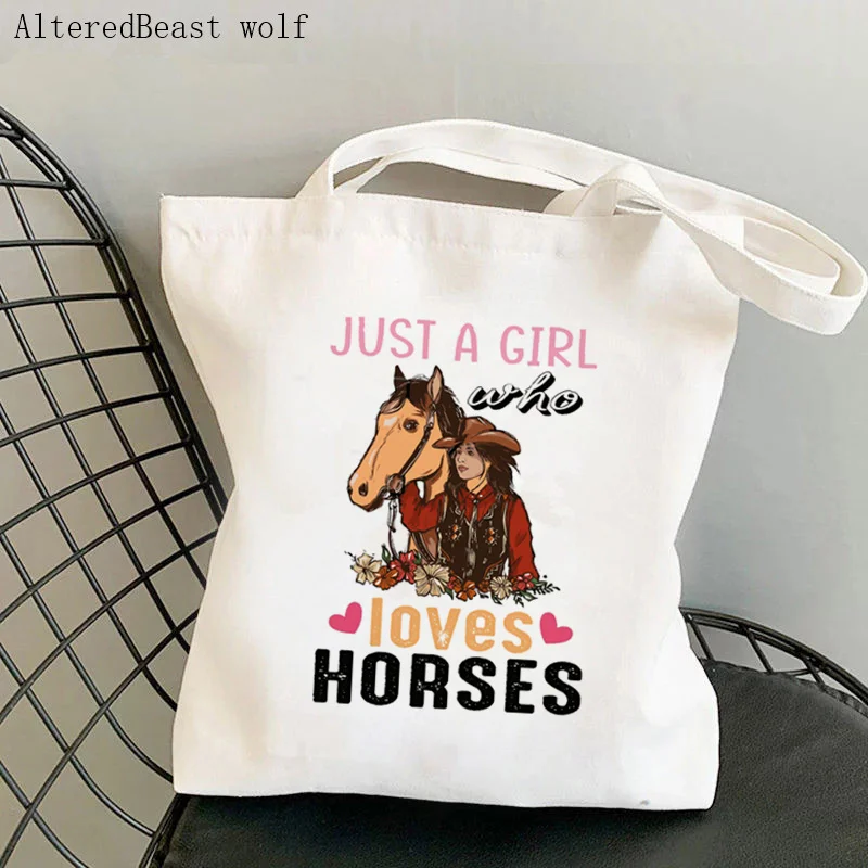 

Women Shopper bag Just A Girl Who Loves Horses Bag Harajuku Shopping Canvas Shopper Bag girl handbag Tote Shoulder Lady Bag