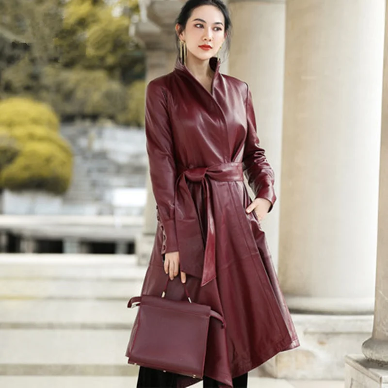 

And Spring Autumn New High-Quality Sheepskin Leather Windbreaker Women's Long Single-Leather Jacket