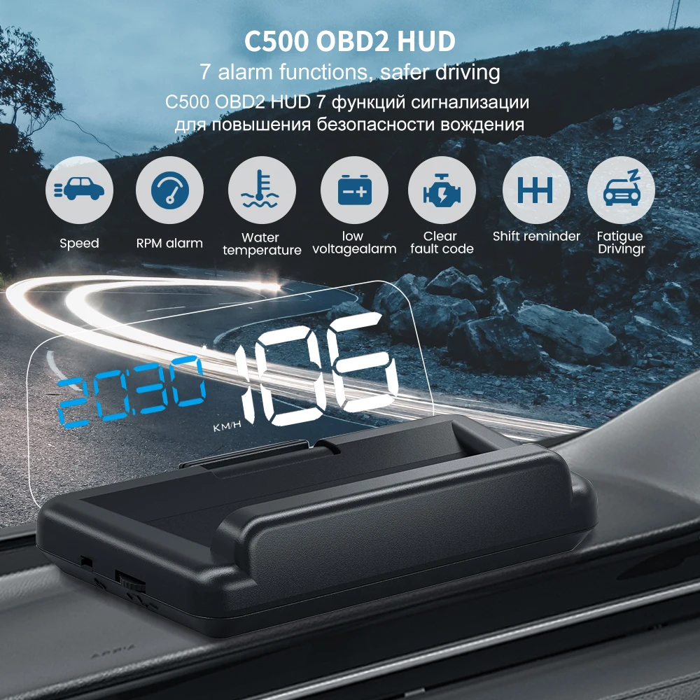 

OBD Hud C500 Head Up Display OBD2 EOBD Auto Electronics Windshield Projector Speedometer Overspeed/Engine alarm Car accessories