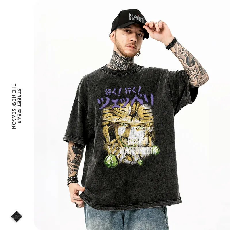 Футболка JOJO Steel Ball Run Vintage Washed Zeppeli Gyro Футболки Oversize Manga DIO Jotaro Jolyne Jean Pierre Топы