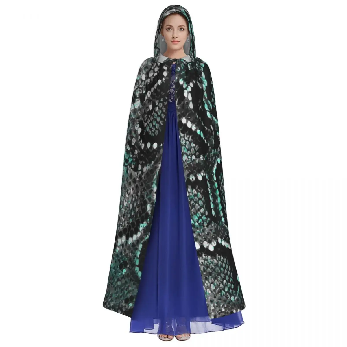 Взрослый женский халат с капюшоном и змеиным узором накидка на Хэллоуин длинный