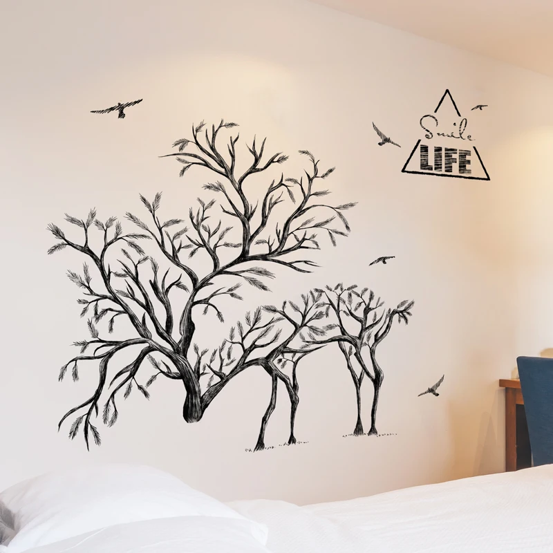 

[shijuekongjian] Tree Branch Wall Sticker Vinyl DIY Deer Birds Animal Murals Decals for Living Room Bedroom Home Decoration