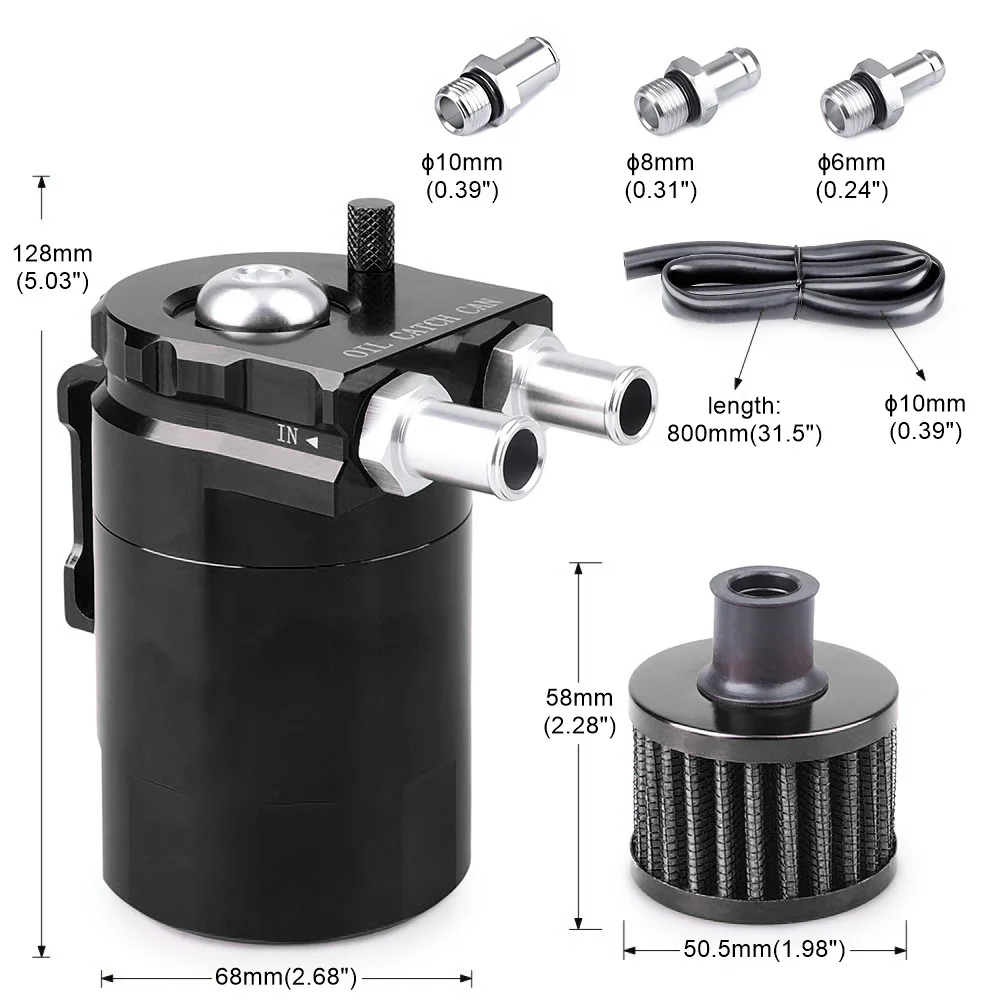 

300ml Oil Reservoir Fuel Tank Car Universal Baffled Aluminum Oil Catch Can Kit With Air Filter Black Red Silvery Blue