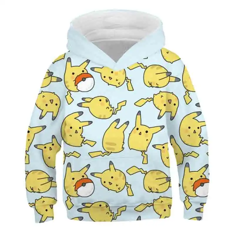 

2022 Trendy 3D Printing Kawaii Pokemon Anime thin Pattern Children's Hoodies Harajuku Pullover Comfortable Pikachu Sweatshirt