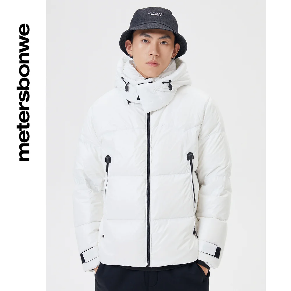 

Metersbonwe Solid Color Keep Warm Short Down Wear For Men Loose 80%Gray Duck Down Warm Wear Hooded High Quality Winter Down Coat