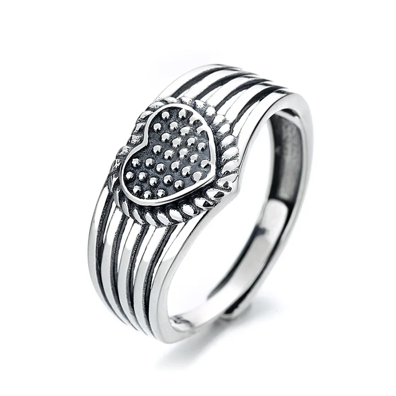 

S925 Sterling Silver Women's Rings Goth Vintage Multi-Storeyed Adjustable Finger Large Heart Ring Birthday Gift Luxury Jewelry