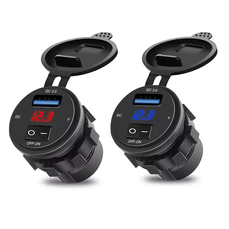 

Hot 12V-24V USB Car Charger With Led Light Power Adaptor QC3.0 Fast Charger Car Socket Separate Switch For Car Kit