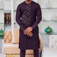 business mens clothes shirts trousers long sleeves 2 piece sets male suits african clothing for man tops and pants round neck