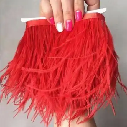 

1Meter Natural White Ostrich Feathers crafts trims 10-15cm Multicolor Ostrich feather ribbon for Dress Clothing Decoration Plume