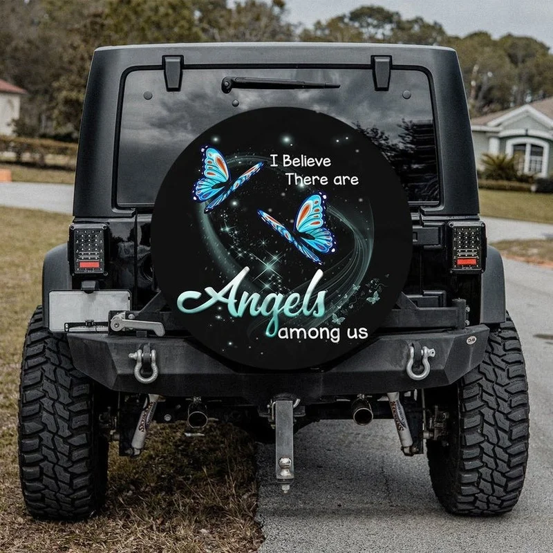 

I Believe There Are Angels Art Tire Cover -Universal Wheel Tire Cover for Trailer, RV, SUV, Truck