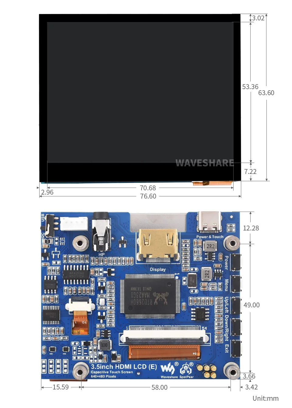 Waveshare 3.5 дюймовый сенсорный ЖК-дисплей HDMI IPS 640x480