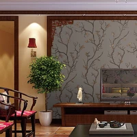 dark coffee color 3d tree branches and leaves embossed wallpaper living room background wall thickened deerskin velvet wallpaper