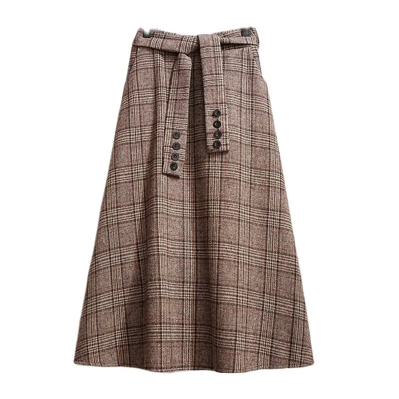 

Women's Autumn Winter Mid Length Plaid Skirt Aesthetic Skirts Woman Fashion 2022 Harajuku Clothes Lolita Preppy Style Y2k Suits