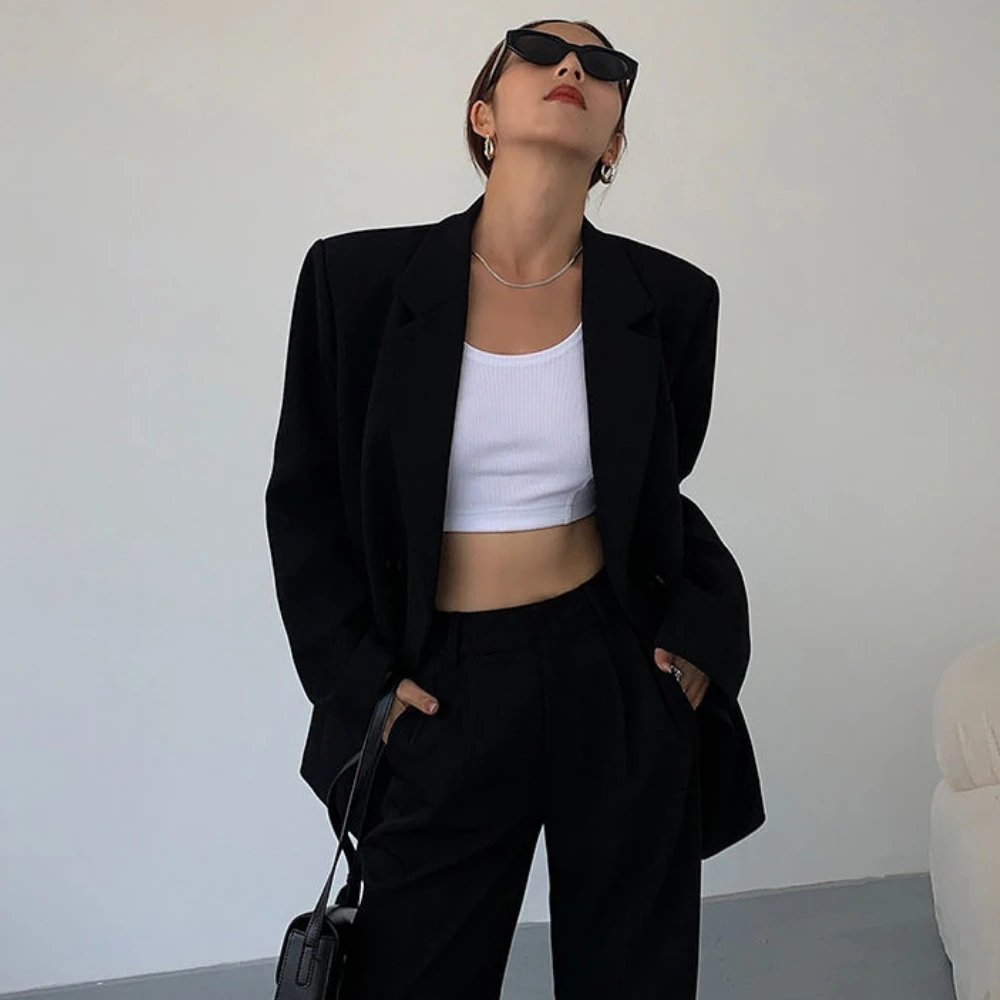 Women's Suit Jacket Korean Fashion Office Women Long Sleeve Top Loose Luxury Black Suit Coat Cheap Wholesale Free Shipping New