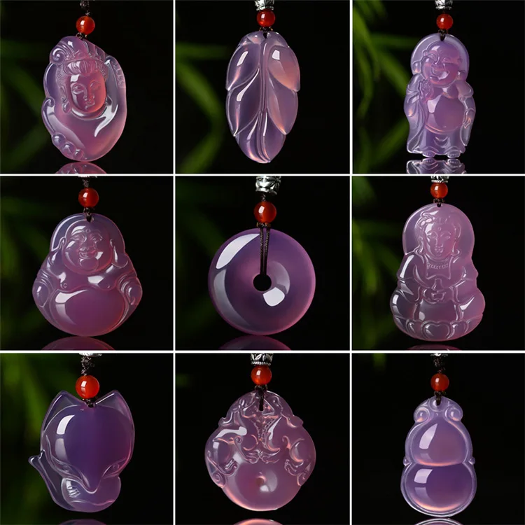 Ice Penetration Pink Chalcedony Guann Buddha Pendant Peach Pollen Emperor Violet Peace Buckle Jade |