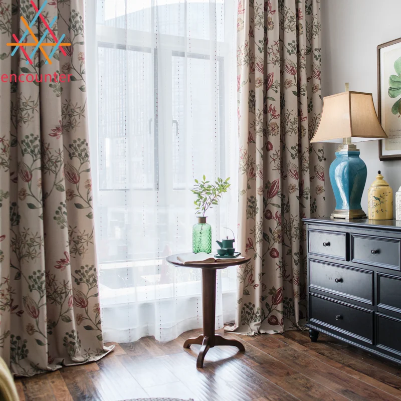 

Cotton and Linen Printed Curtain Fabric Fresh Flowers and Trees Curtains for Living Dining Room Bedroombalcony Window Screen