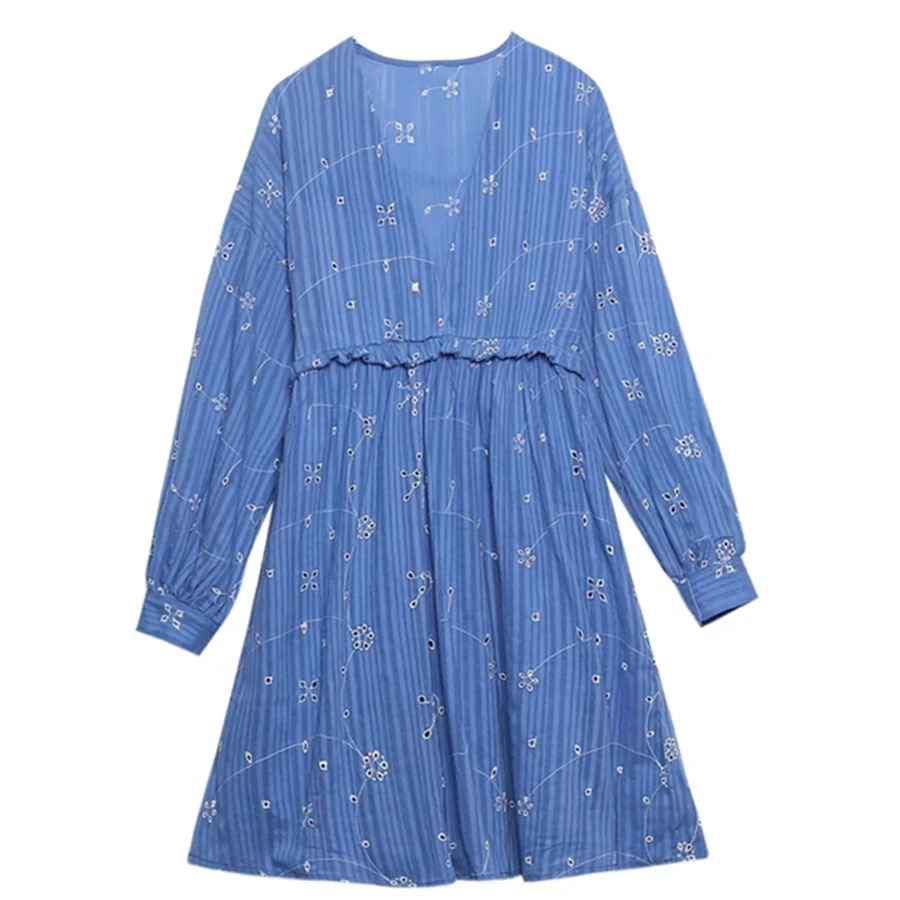 

Elmsk 2022 винтажное платье с вышивкой и V-образным вырезом, в стиле инди, френч, модное элегантное мини-платье в стиле бохо, женские топы