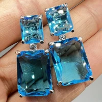 female blue square drop earrings boho silver color zircon stone earrings sparkling crystal dangle earrings for women girls
